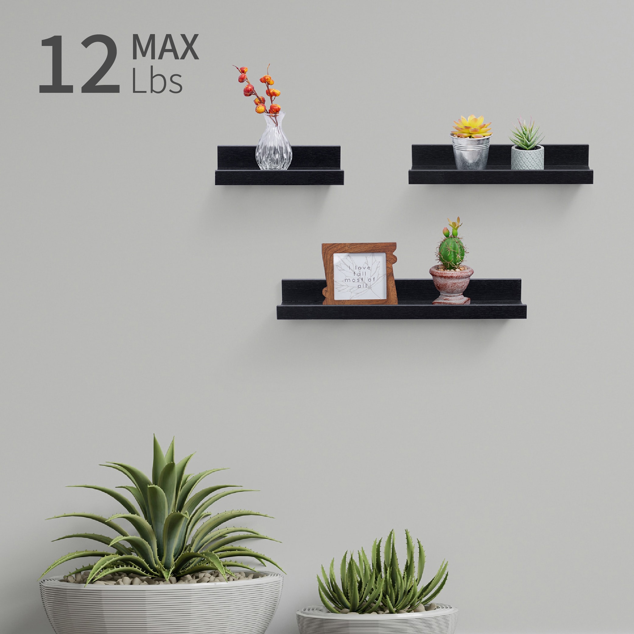 Floating Shelves 18.11" Wall Mounted Wood Shelves For Bathroom, Bedroom, Living Room, Kitchen, Hanging Shelf For Books/Storage/Decor With Invisible Brackets, Black_voghion.com